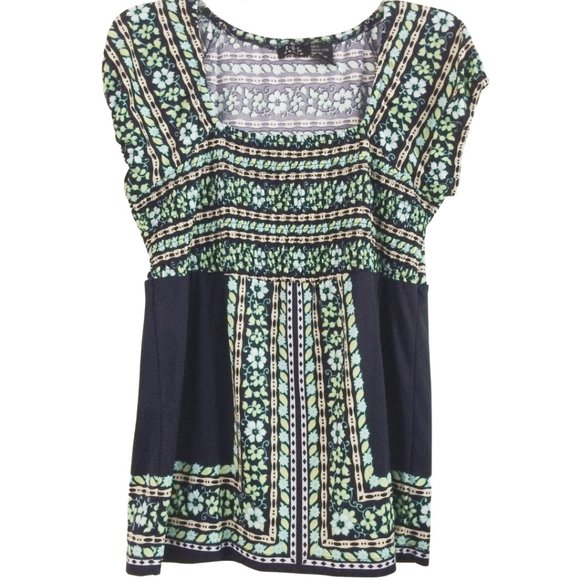 Boho Smocked square neck peasant top sz L - Picture 1 of 6